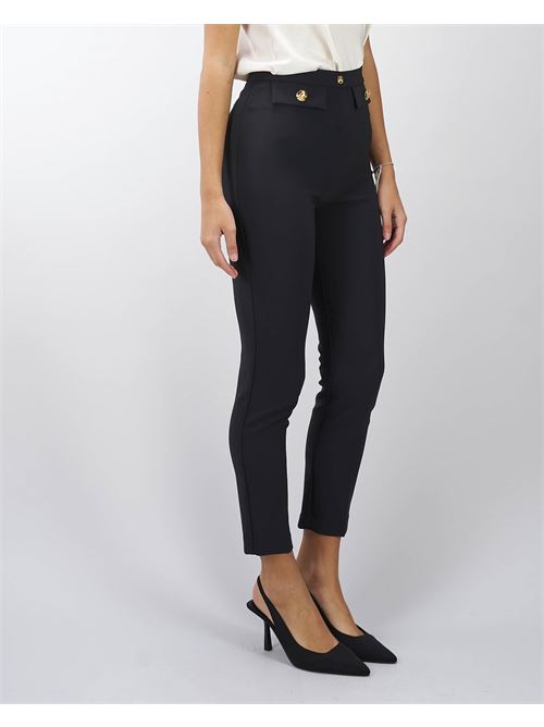 Straight trousers in stretch crepe with logo rivet Elisabetta Franchi ELISABETTA FRANCHI | Pants | PA02446E2110